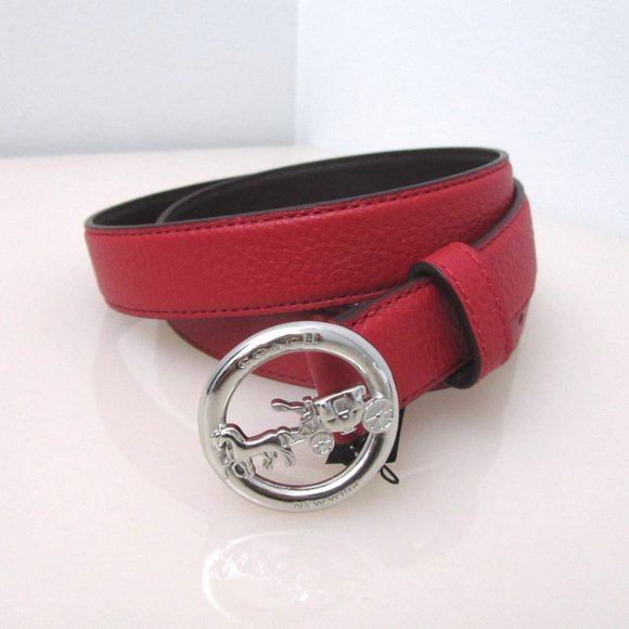 Coach $128 Horse and Carriage SIGNATURE BUCKLE BELT RED 78181 f78181
